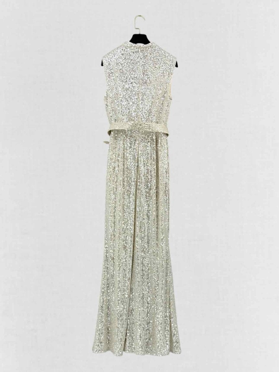 Pre-loved BADGLEY MISCHKA Beige & Silver Size US 8 Long Dress at Reems Closet