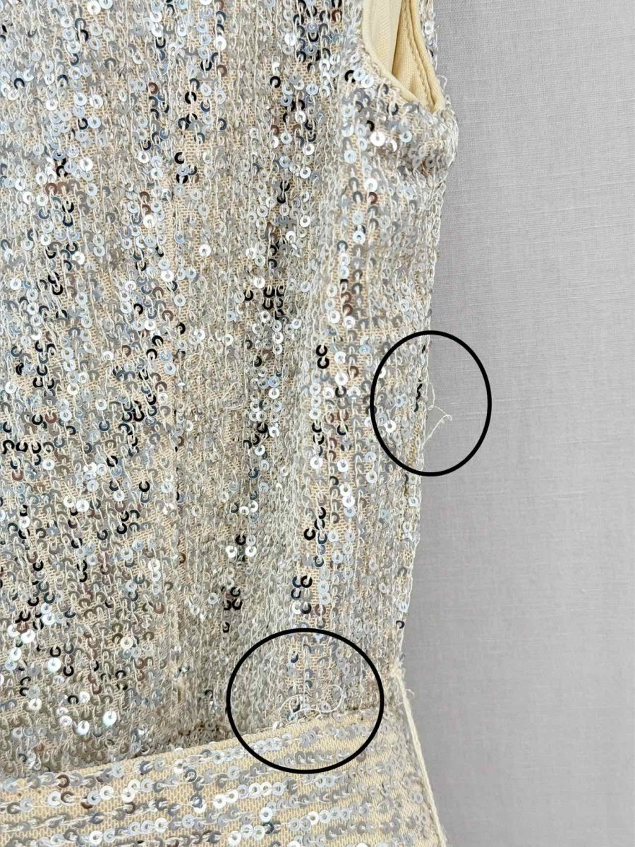 Pre-loved BADGLEY MISCHKA Beige & Silver Size US 8 Long Dress at Reems Closet