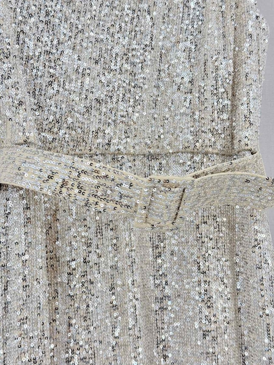 Pre-loved BADGLEY MISCHKA Beige & Silver Size US 8 Long Dress at Reems Closet