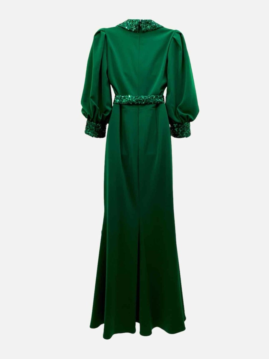 Pre - loved BADGLEY MISCHKA Belted Green Evening Dress US4 at Reems Closet