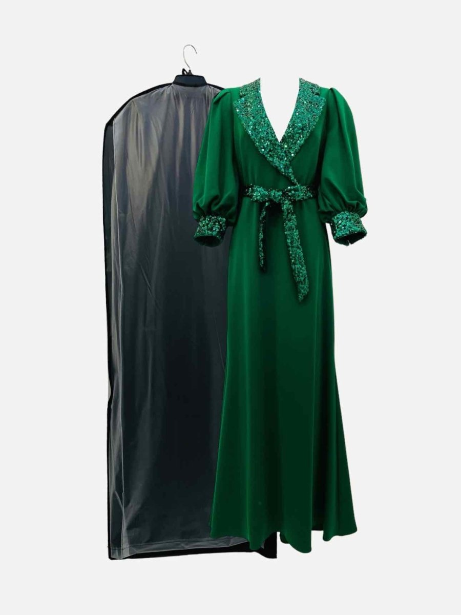 Pre - loved BADGLEY MISCHKA Belted Green Evening Dress US4 at Reems Closet