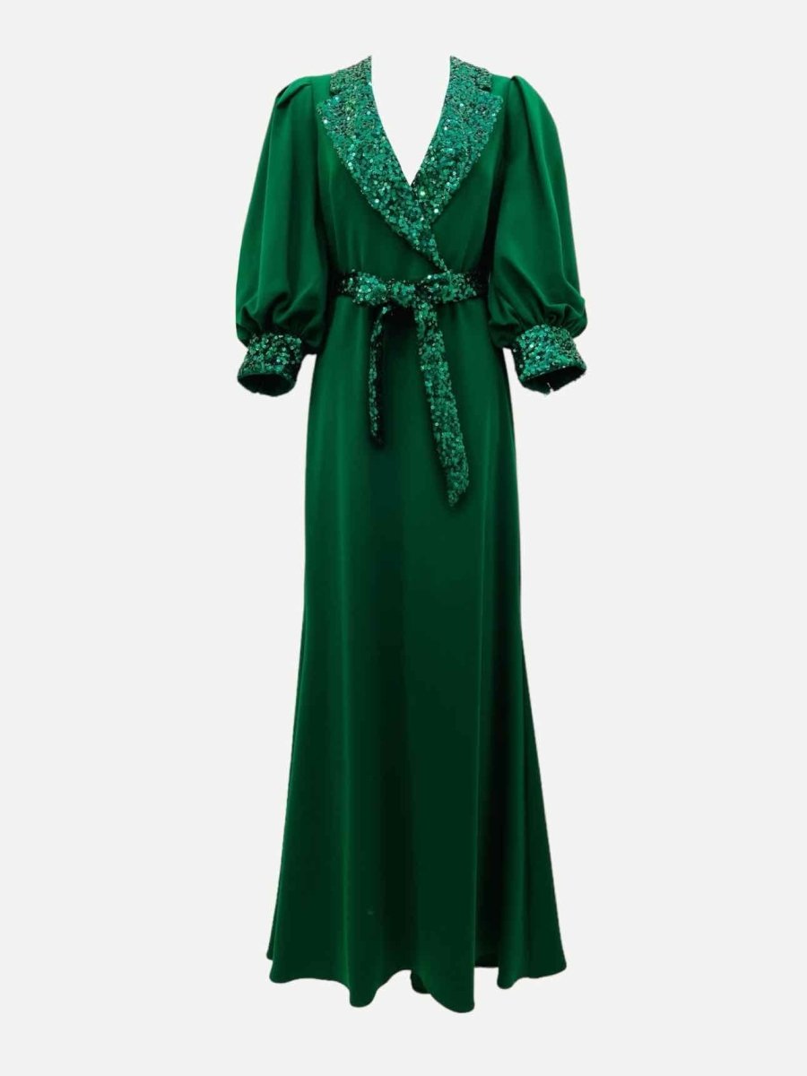 Pre - loved BADGLEY MISCHKA Belted Green Evening Dress US4 at Reems Closet