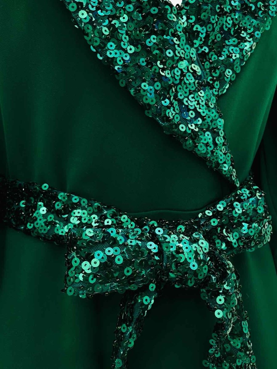 Pre - loved BADGLEY MISCHKA Belted Green Size US 4 Long Dress at Reems Closet