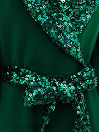 Pre - loved BADGLEY MISCHKA Belted Green Size US 4 Long Dress at Reems Closet