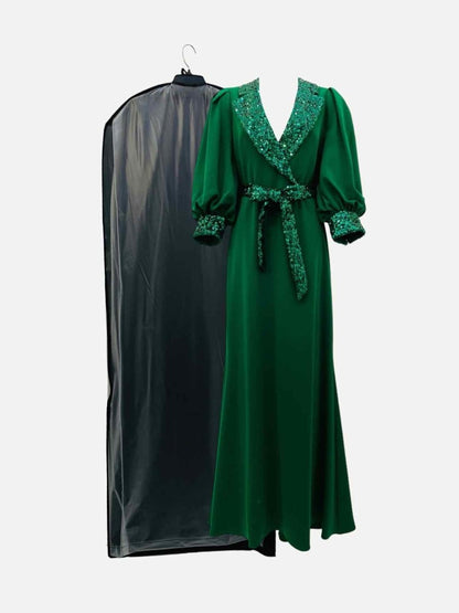 Pre - loved BADGLEY MISCHKA Belted Green Size US 4 Long Dress at Reems Closet