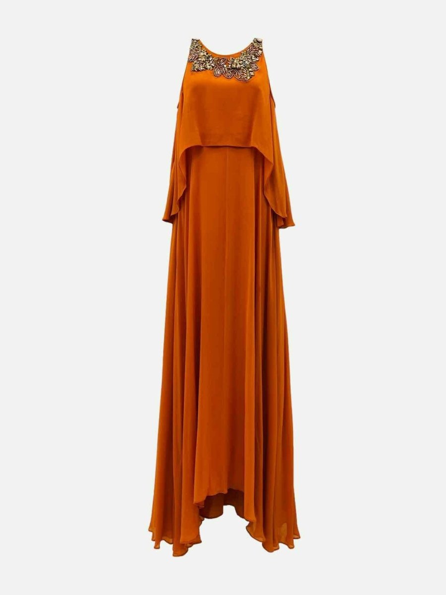 Pre - loved BADGLEY MISCHKA Layered Orange Size US 0 Long Dress at Reems Closet