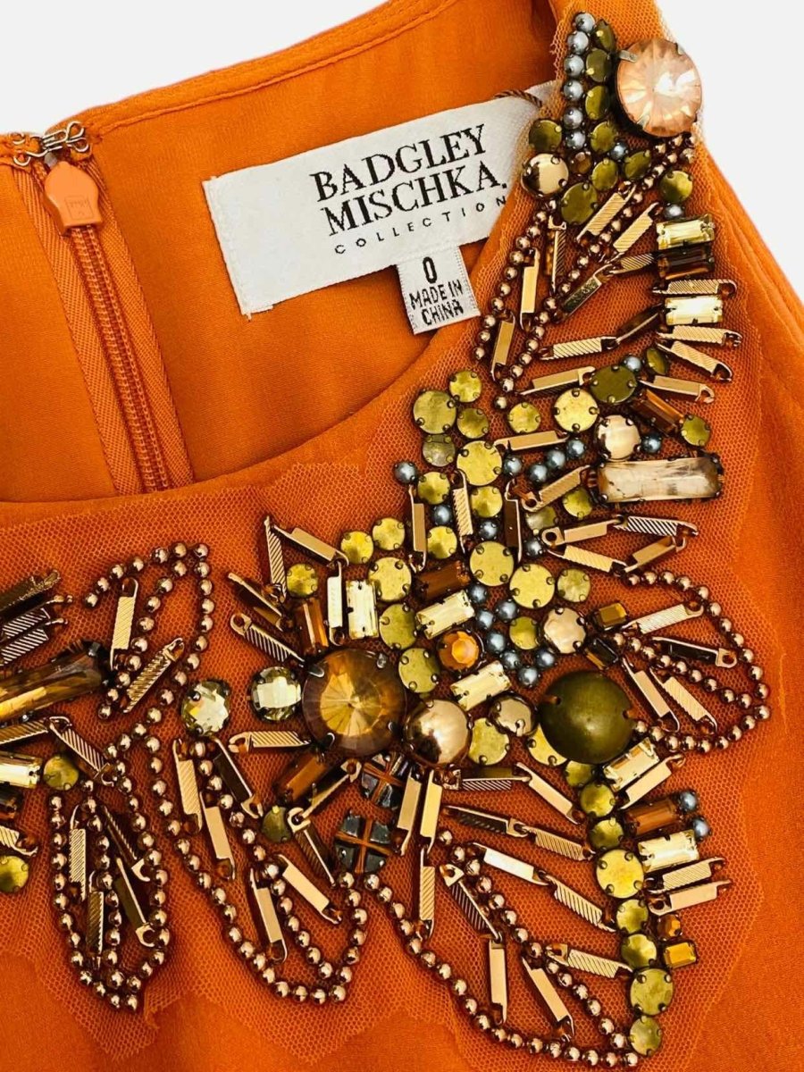 Pre - loved BADGLEY MISCHKA Layered Orange Size US 0 Long Dress at Reems Closet