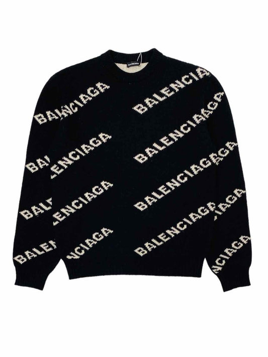 Pre - loved BALENCIAGA Allover Logo Black & White Jumper at Reems Closet