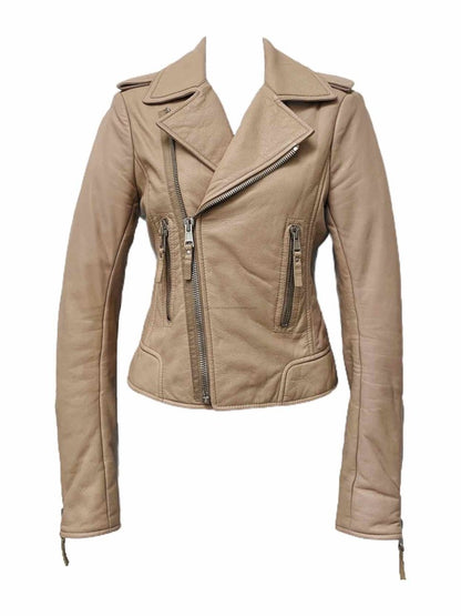 Pre - loved BALENCIAGA Beige Biker Jacket at Reems Closet