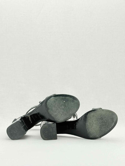 Pre - loved BALENCIAGA Black Logo Print Size EU 38 Heeled Sandals at Reems Closet