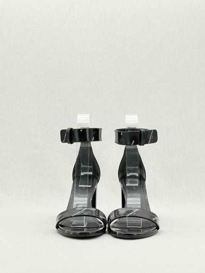 Pre - loved BALENCIAGA Black Logo Print Size EU 38 Heeled Sandals at Reems Closet