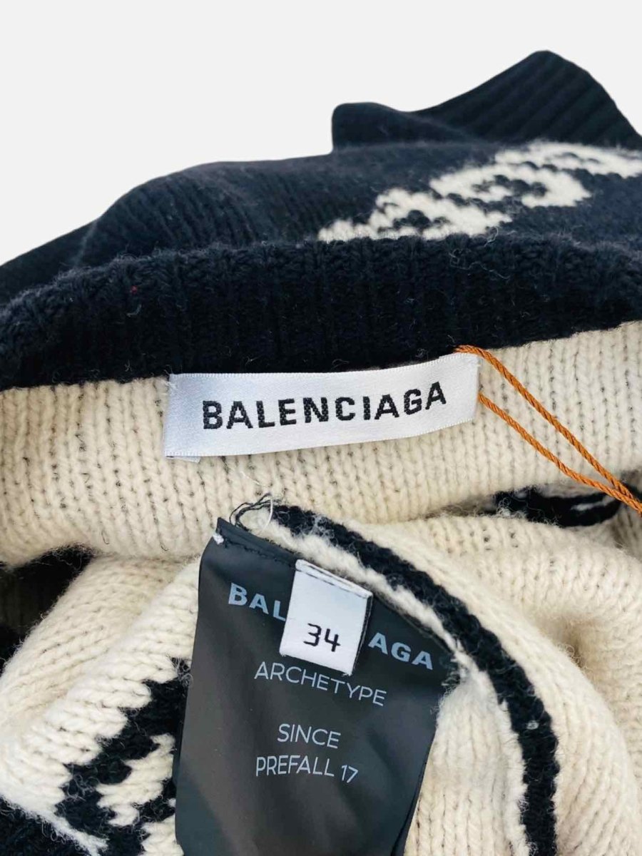 Pre - loved BALENCIAGA Black w/ White All Over Logo Cardigan at Reems Closet