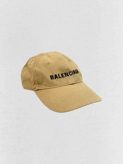 Pre - loved BALENCIAGA Brown Logo Embroidered Cap at Reems Closet