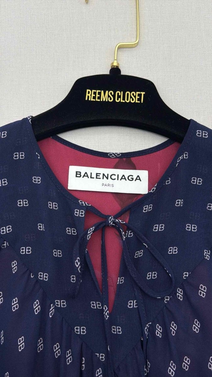 Pre - loved BALENCIAGA Flou Blue & Pink Floral Size US 2 Midi Dress at Reems Closet