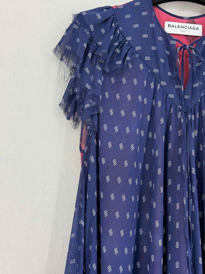 Pre - loved BALENCIAGA Flou Blue & Pink Floral Size US 2 Midi Dress at Reems Closet