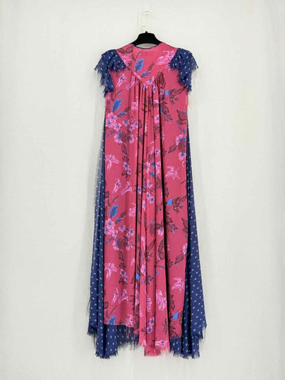 Pre - loved BALENCIAGA Flou Blue & Pink Floral Size US 2 Midi Dress at Reems Closet