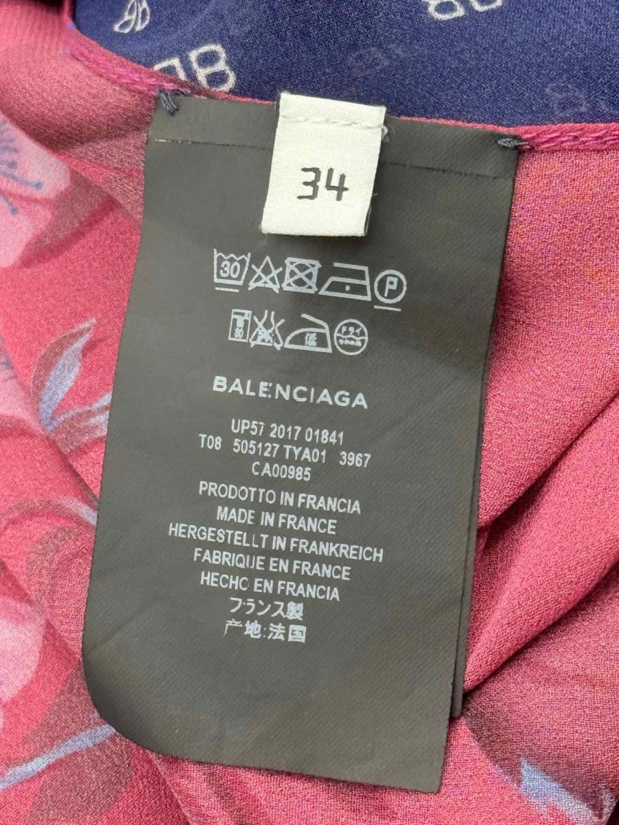 Pre - loved BALENCIAGA Flou Blue & Pink Floral Size US 2 Midi Dress at Reems Closet