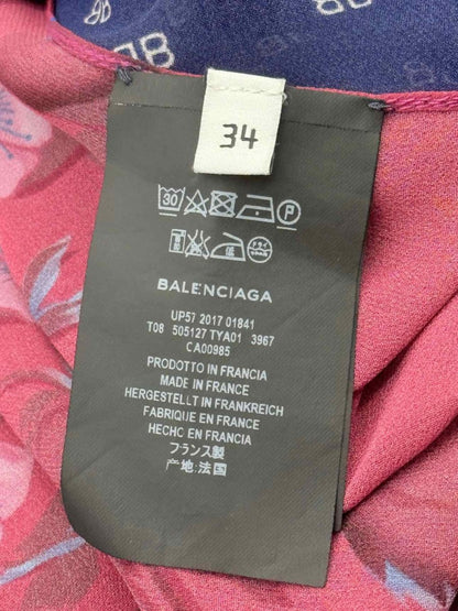Pre - loved BALENCIAGA Flou Blue & Pink Floral Size US 2 Midi Dress at Reems Closet