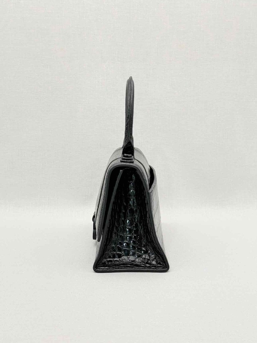 Pre-loved BALENCIAGA Hourglass Black Croc Embossed Top Handle at Reems Closet