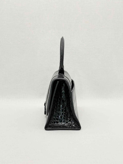 Pre-loved BALENCIAGA Hourglass Black Croc Embossed Top Handle at Reems Closet