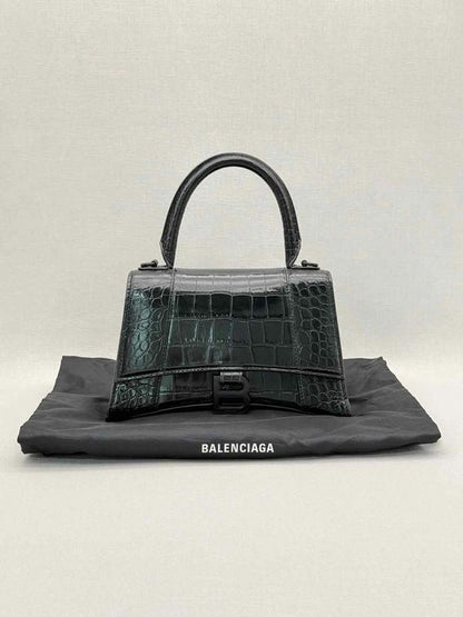Pre-loved BALENCIAGA Hourglass Black Croc Embossed Top Handle at Reems Closet