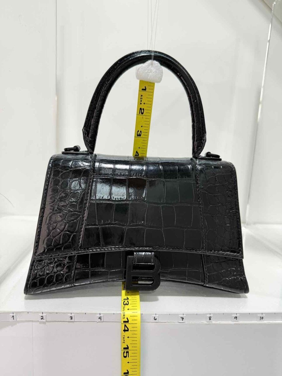 Pre-loved BALENCIAGA Hourglass Black Croc Embossed Top Handle at Reems Closet
