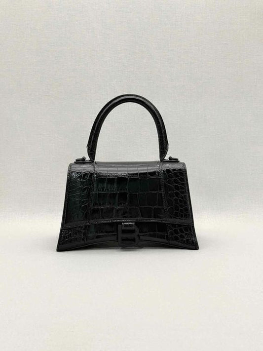 Pre-loved BALENCIAGA Hourglass Black Croc Embossed Top Handle at Reems Closet