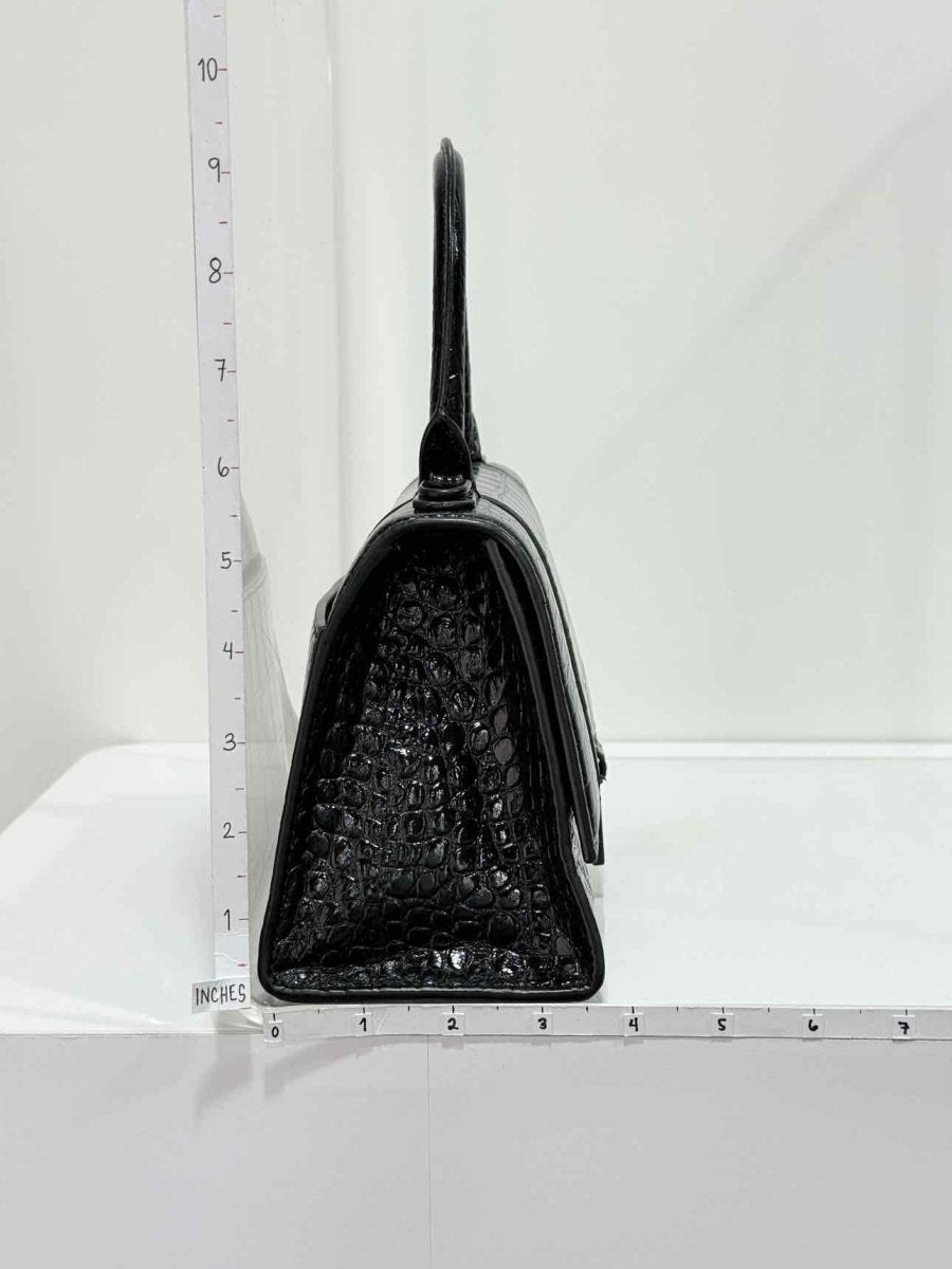 Pre-loved BALENCIAGA Hourglass Black Croc Embossed Top Handle at Reems Closet