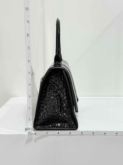 Pre-loved BALENCIAGA Hourglass Black Croc Embossed Top Handle at Reems Closet