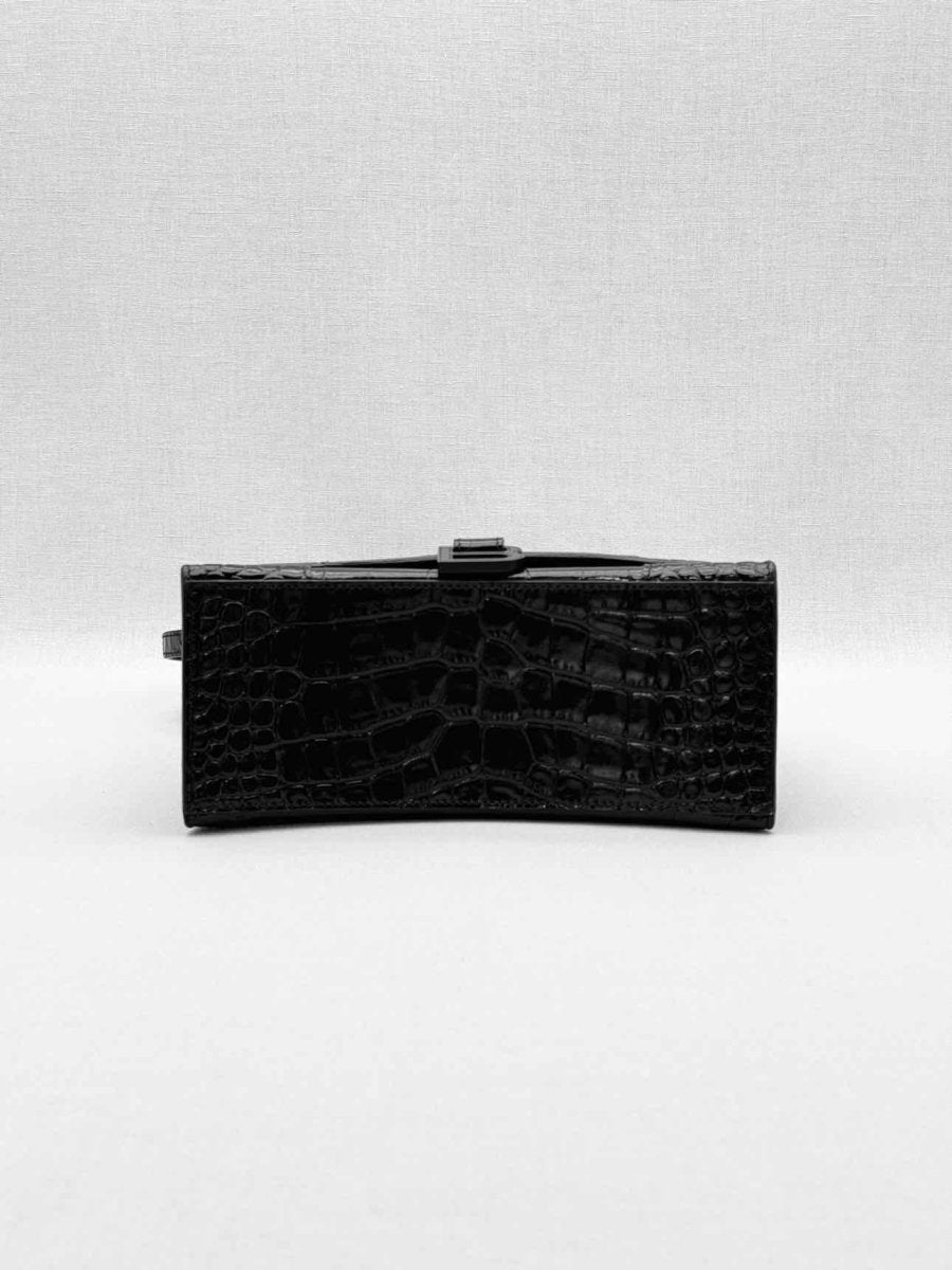 Pre-loved BALENCIAGA Hourglass Black Croc Embossed Top Handle at Reems Closet