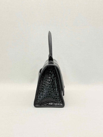 Pre-loved BALENCIAGA Hourglass Black Croc Embossed Top Handle at Reems Closet