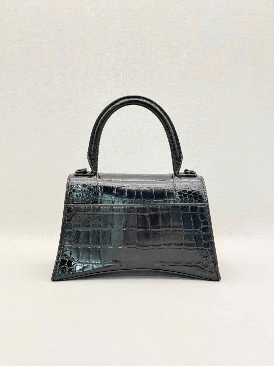 Pre-loved BALENCIAGA Hourglass Black Croc Embossed Top Handle at Reems Closet