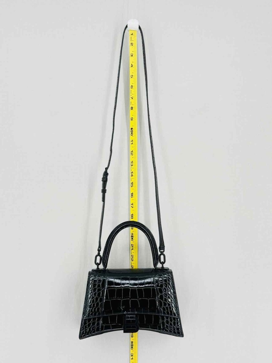 Pre-loved BALENCIAGA Hourglass Black Croc Embossed Top Handle at Reems Closet