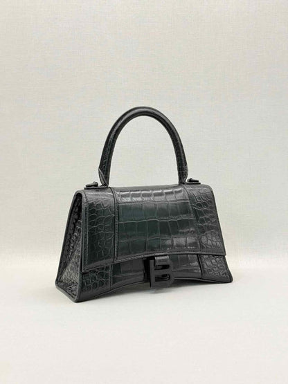 Pre-loved BALENCIAGA Hourglass Black Croc Embossed Top Handle at Reems Closet
