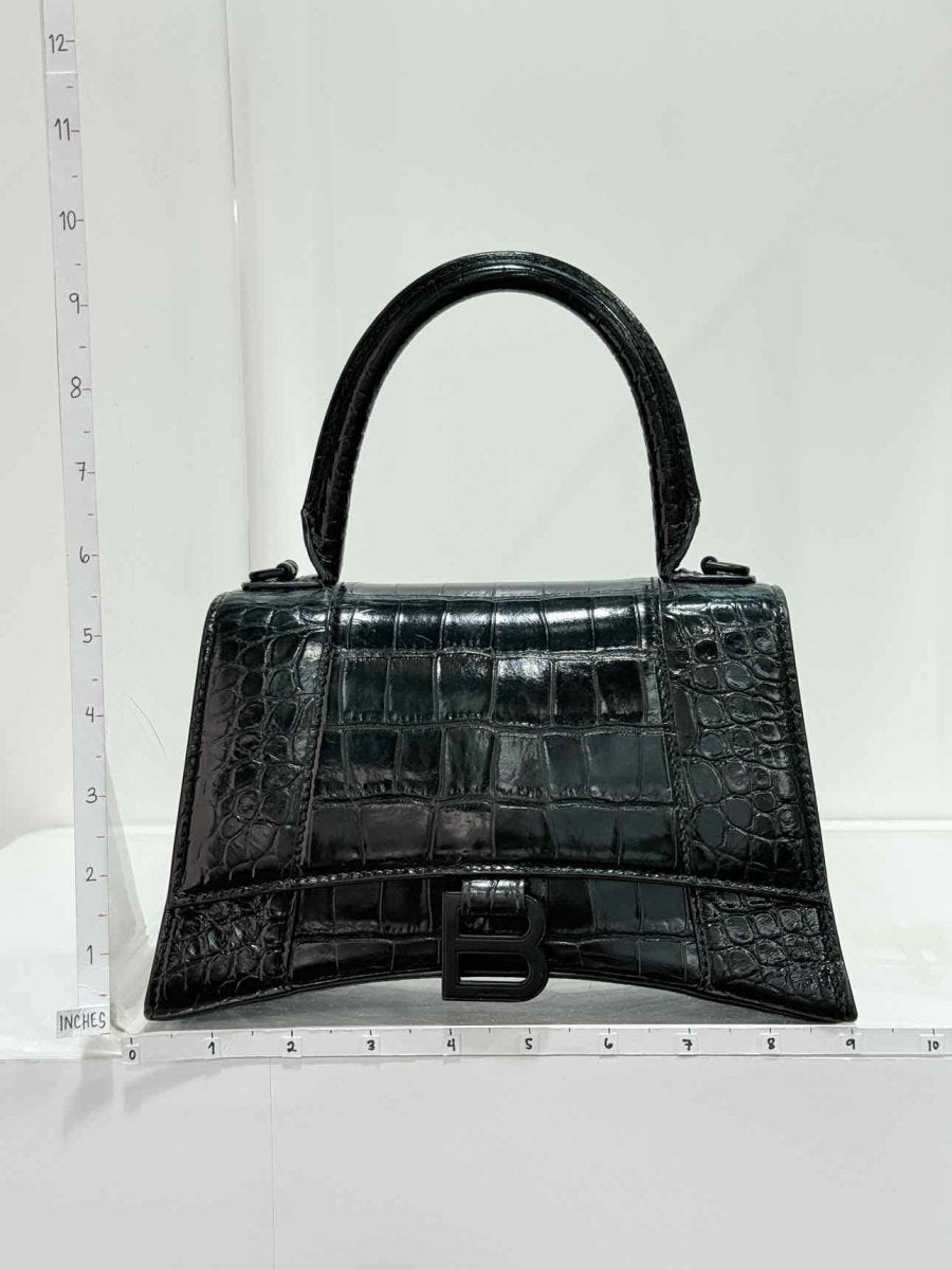 Pre-loved BALENCIAGA Hourglass Black Croc Embossed Top Handle at Reems Closet