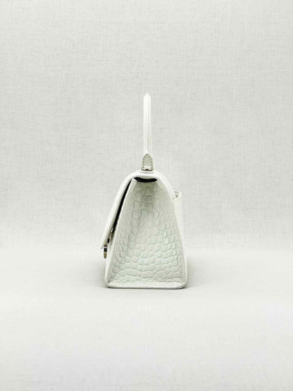 Pre - loved BALENCIAGA Hourglass White Croc Embossed Top Handle at Reems Closet