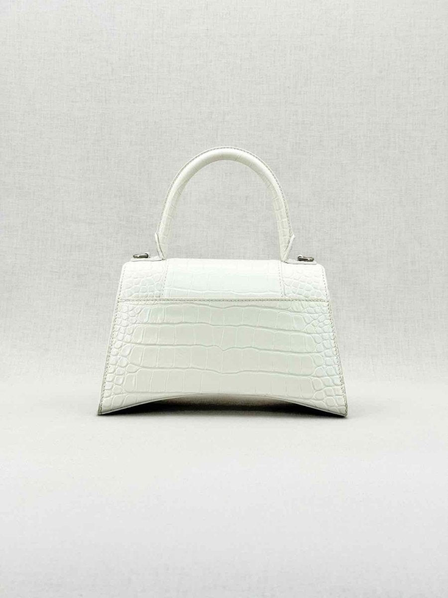 Pre - loved BALENCIAGA Hourglass White Croc Embossed Top Handle at Reems Closet
