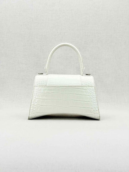 Pre - loved BALENCIAGA Hourglass White Croc Embossed Top Handle at Reems Closet