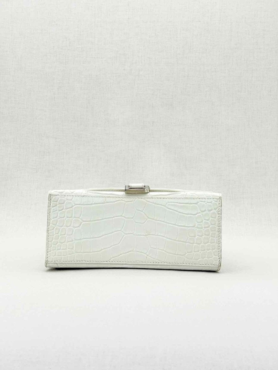 Pre - loved BALENCIAGA Hourglass White Croc Embossed Top Handle at Reems Closet