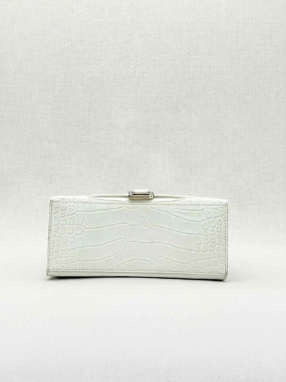 Pre - loved BALENCIAGA Hourglass White Croc Embossed Top Handle at Reems Closet