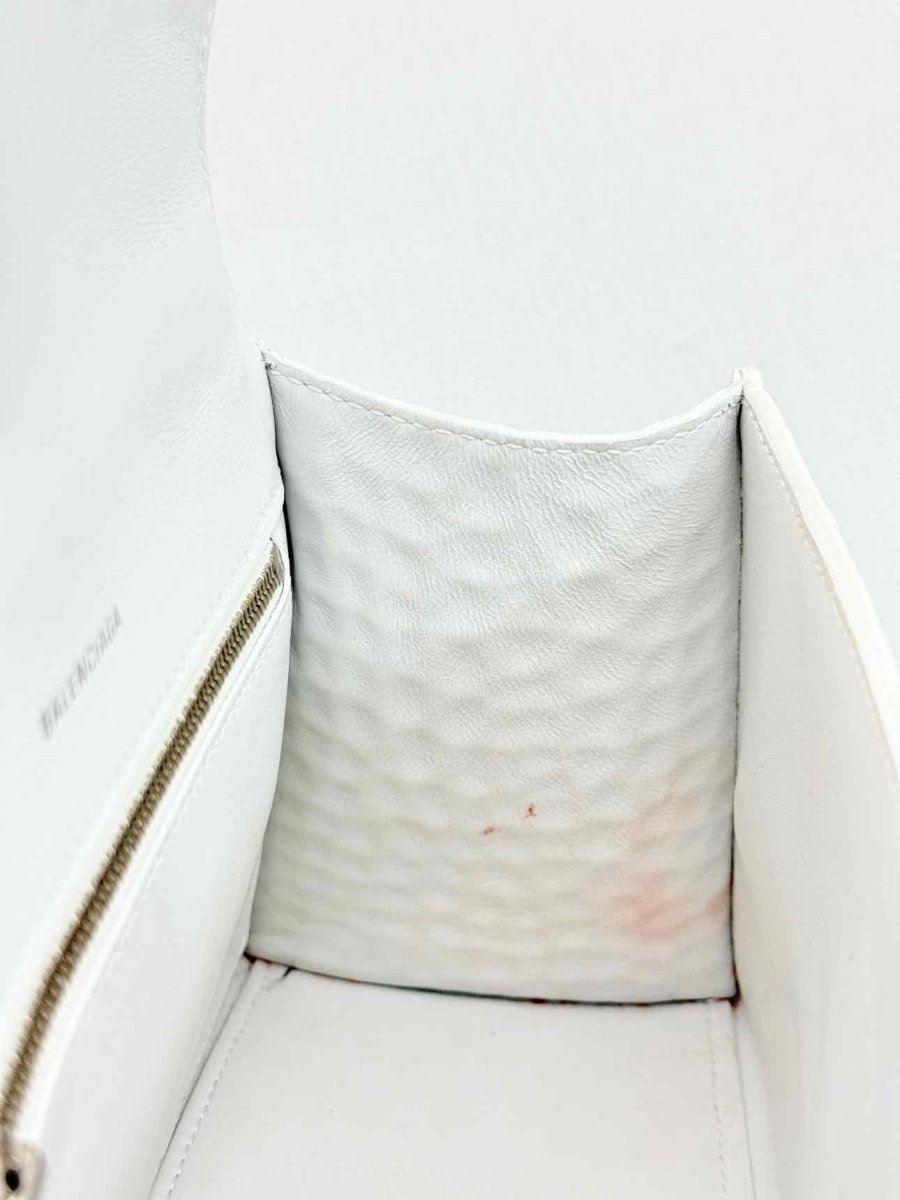 Pre - loved BALENCIAGA Hourglass White Croc Embossed Top Handle at Reems Closet