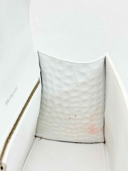 Pre - loved BALENCIAGA Hourglass White Croc Embossed Top Handle at Reems Closet