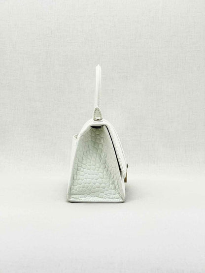 Pre - loved BALENCIAGA Hourglass White Croc Embossed Top Handle at Reems Closet