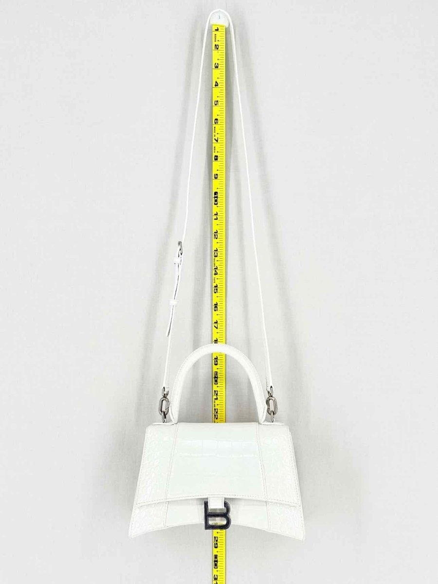 Pre - loved BALENCIAGA Hourglass White Croc Embossed Top Handle at Reems Closet
