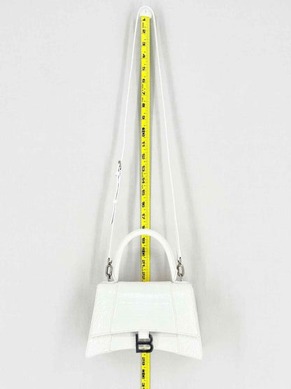 Pre - loved BALENCIAGA Hourglass White Croc Embossed Top Handle at Reems Closet