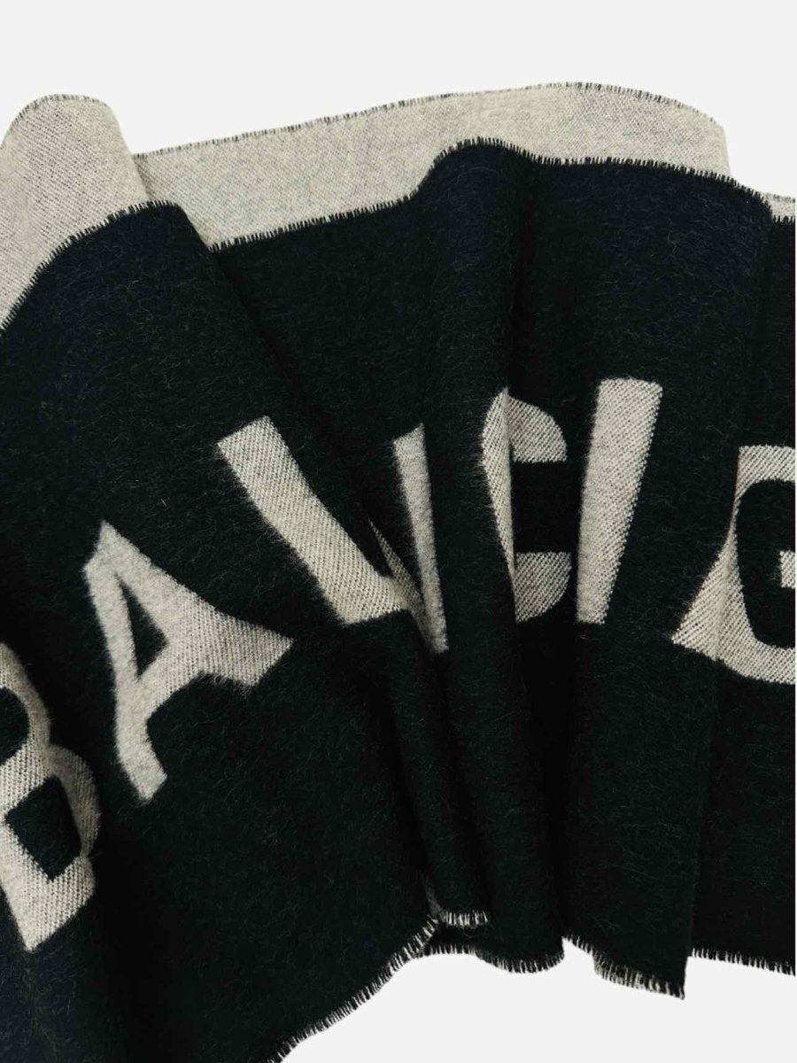 Pre - loved BALENCIAGA Jacquard Logo Black & Grey Logo Shawl at Reems Closet