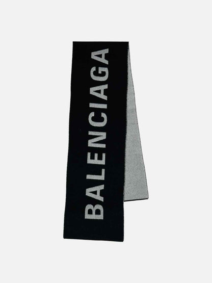 Pre - loved BALENCIAGA Jacquard Logo Black & Grey Logo Shawl at Reems Closet