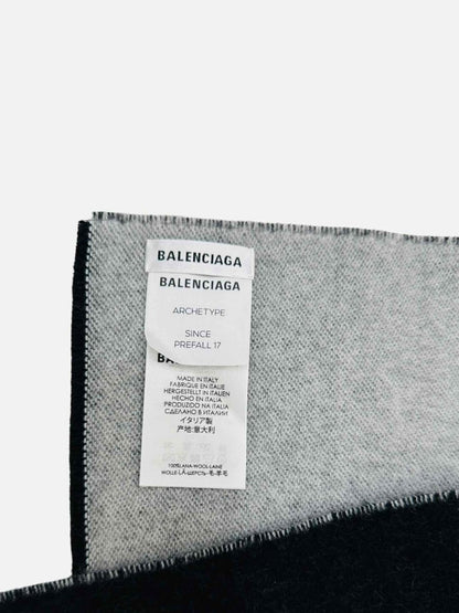 Pre - loved BALENCIAGA Jacquard Logo Black & Grey Logo Shawl at Reems Closet