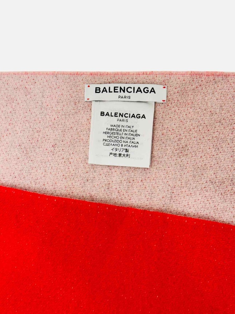 Pre - loved BALENCIAGA Jacquard Red & Beige Logo Shawl at Reems Closet