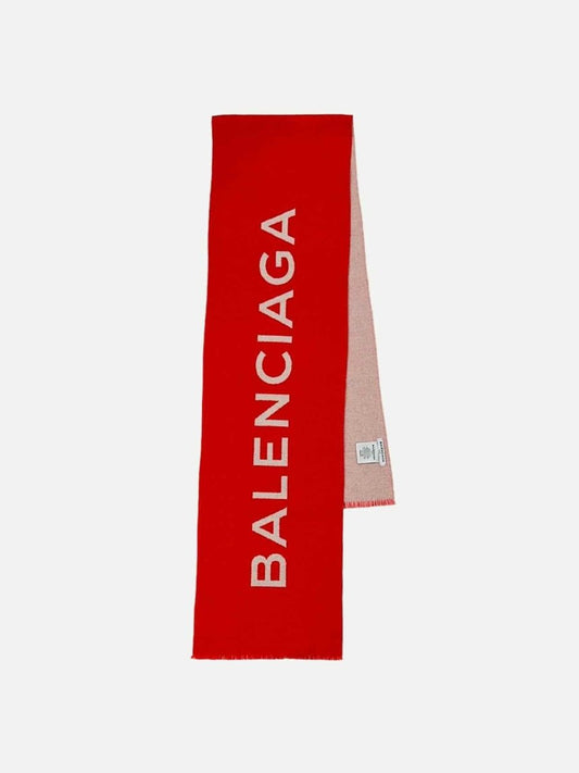 Pre - loved BALENCIAGA Jacquard Red & Beige Logo Shawl at Reems Closet